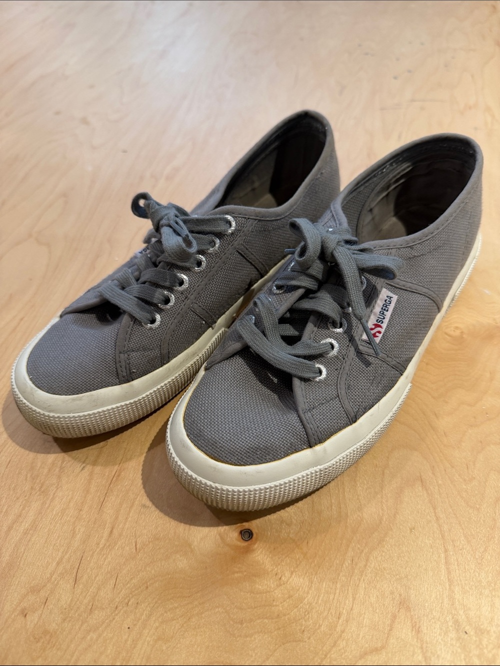 Superga women’s Grey Canvas Low-Top Sneakers with White Sole